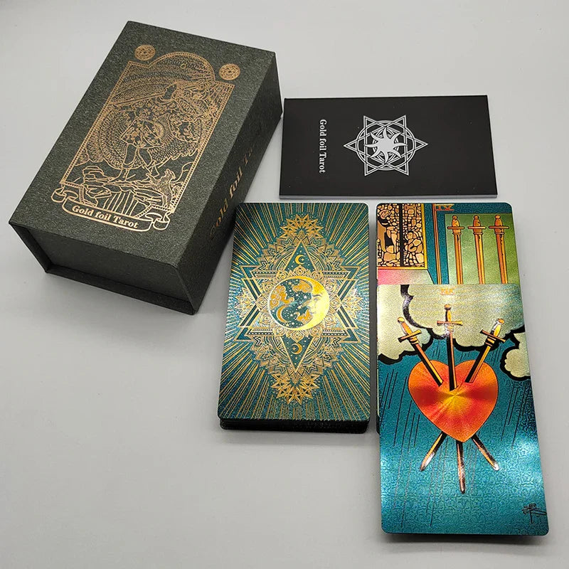 New Gold Tarot Cards Beautiful Waterproof Deck Mystery Board Game Colorful Divination Oracle With Gift Box