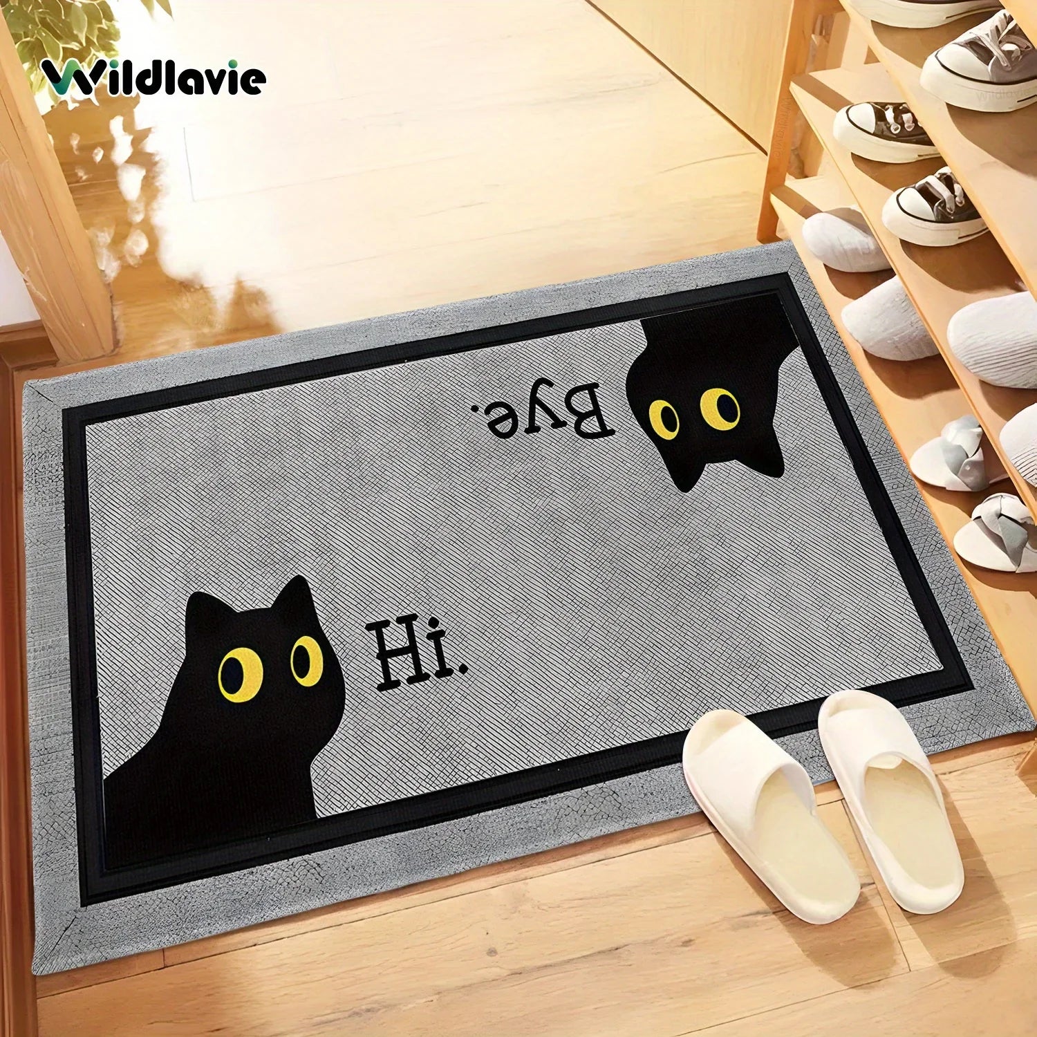 VIKAMA Welcome Mat Gray Outdoor Carpet Black Cat Carpet Crystal Velvet Non-Slip Mat Rug For Bedroom Living Room Carpet