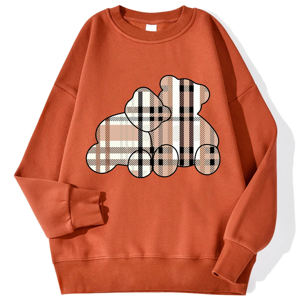 Women Beige Teddy Bear Print Crewneck Pullover Sweatshirt - Image 11