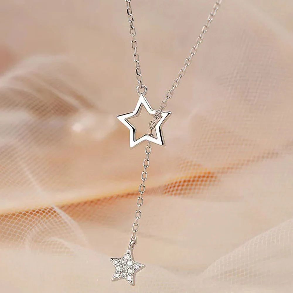Christmas Gift 925 Sterling Silver Cute Shiny Star Choker Drop Charm Necklaces Charming Woman Wedding Party Birthday Jewelry