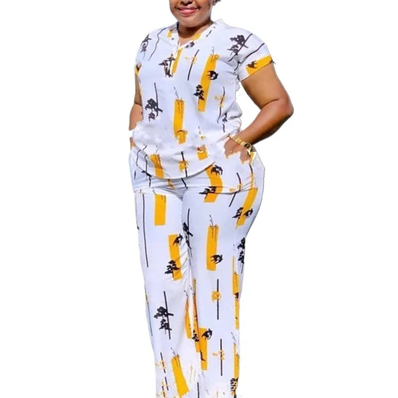 Women Short Sleeve Blouse and Straight Leg Trouser Two Piece Set - Image 11