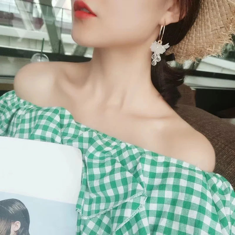 New korean Sweet Transparent Crystal Flower Drop Earrings For Women Temperament Long Tassel Earrings Female Elegant Jewelry Gift