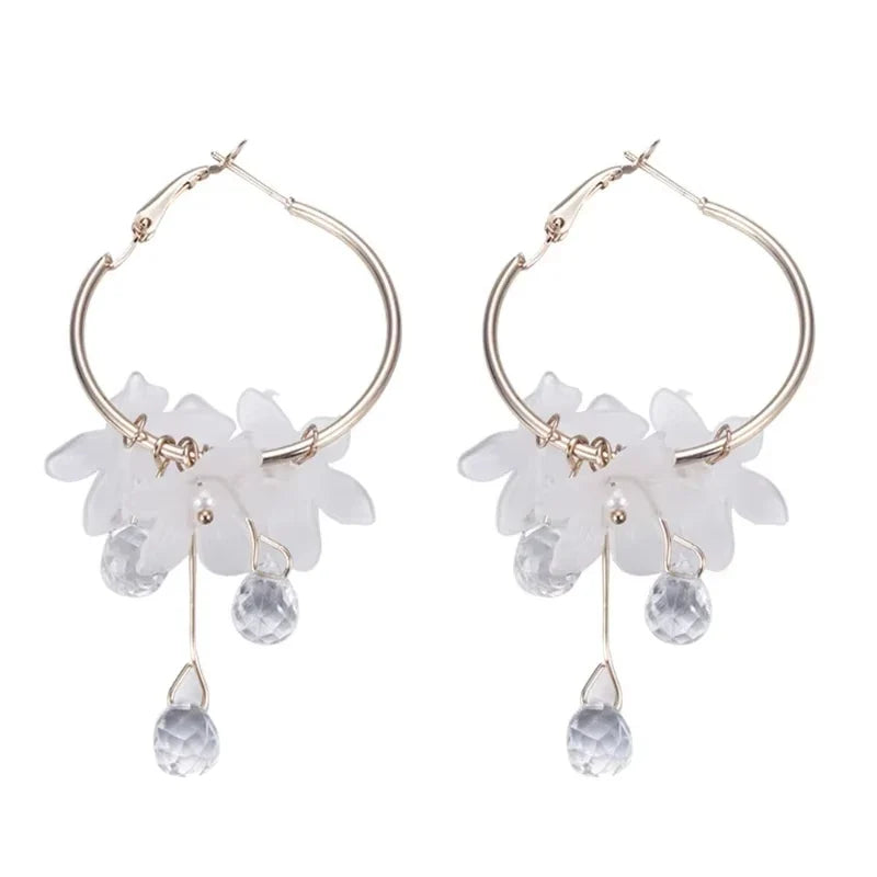 New korean Sweet Transparent Crystal Flower Drop Earrings For Women Temperament Long Tassel Earrings Female Elegant Jewelry Gift