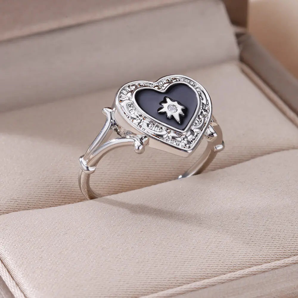 Heart Shape Zircon Rings For Women Stainless Steel Gold Color Aesthetic Couple Ring 2024 Trend Wedding Jewelry Gift For Friend