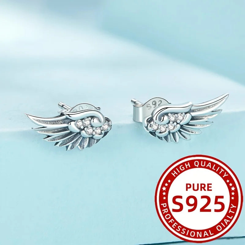 Fashionable Ladies Earrings with Angel Feather Wings 1.12g 925 Silver Suitable for Daily Wear Parties Vacations Gifts