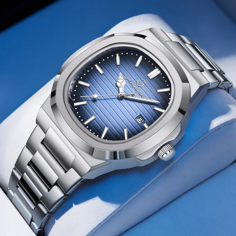Military Square Quartz Crystal Face Watch with Luminous Dial and Date Display