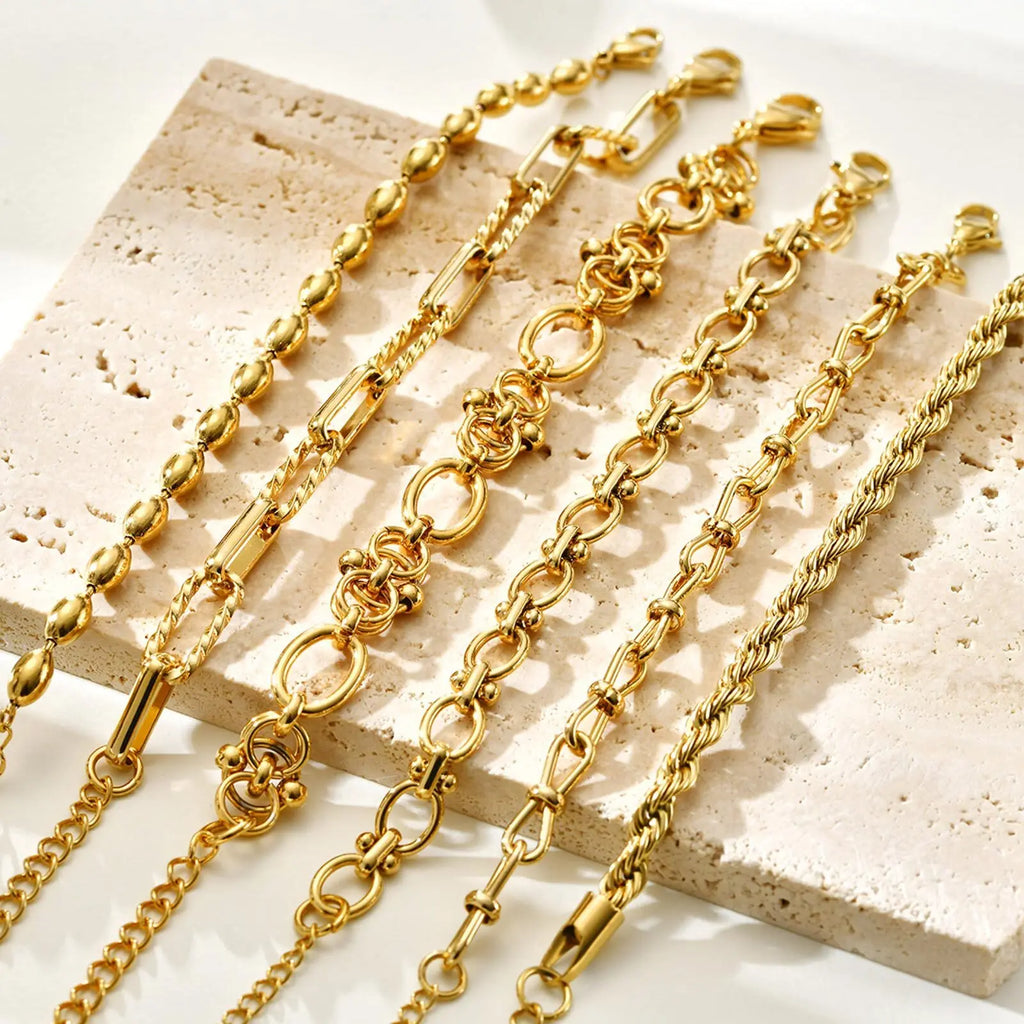 Statement Stainless Steel Chain Bracelet for Women, Vintage 18k Gold Plated Elegant Jewerlry