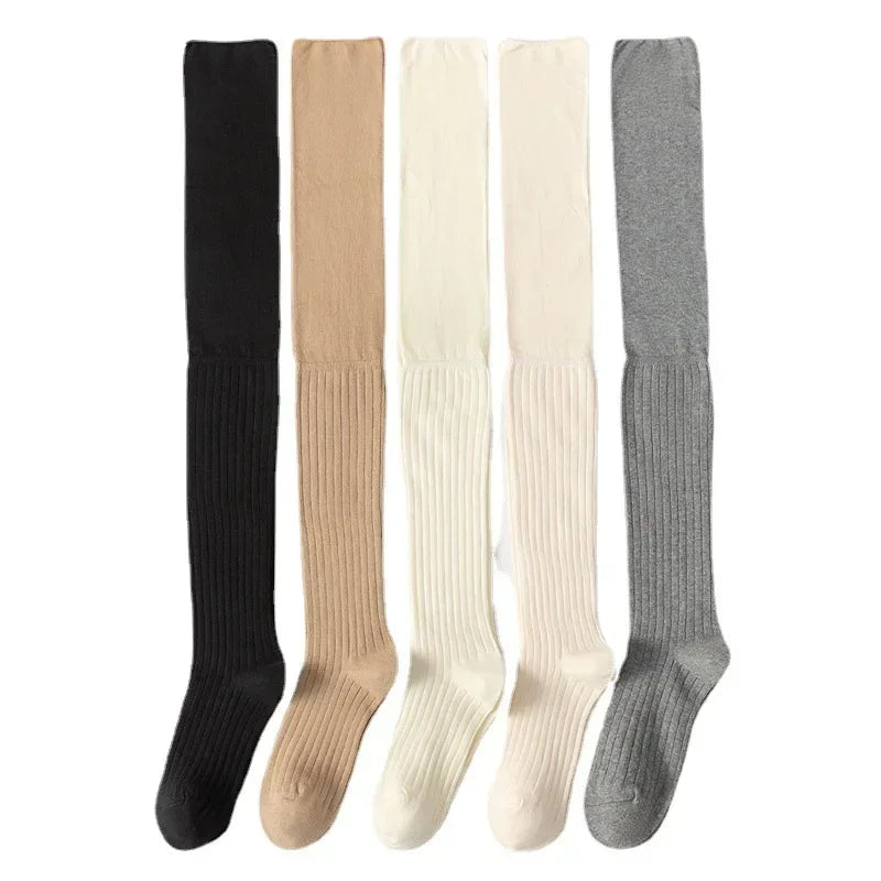 Stylish Ribbed Knee High Socks for Women - Polyester Cotton - Image 5