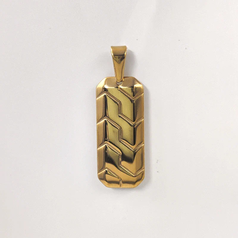 Hot Sale 18K Gold Plated Stainless Steel Mens Jewelry Classic Men's Necklace Square Tire Patterns Pendant Hip Hop Necklace