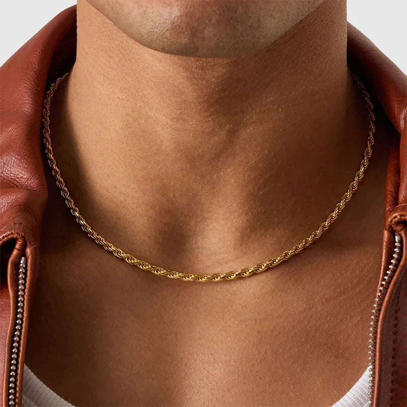 Waterproof Classic 18K Gold Plated Stainless Steel 3mm Rope Chain For Men Women Jewelry Accessories