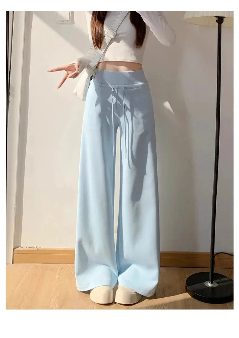 Women's Relaxed Fit Gray High-Waist Wide-Leg Pants