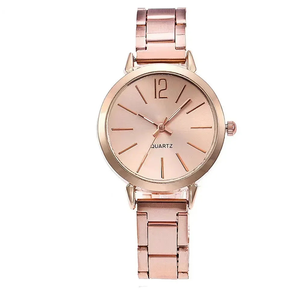 Relógio de pulso de quartzo redondo simples para mulheres, moda inoxidável, pulseira de ouro, relógios femininos, luxo,