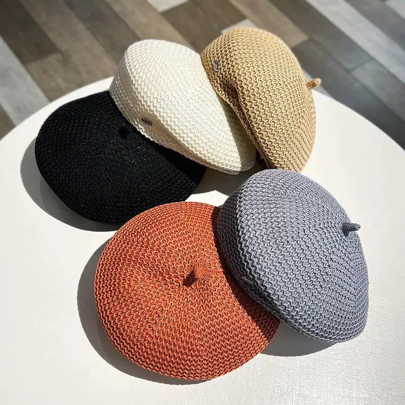 Women’s Pleated Paper Straw Beret Lightweight Summer Hat