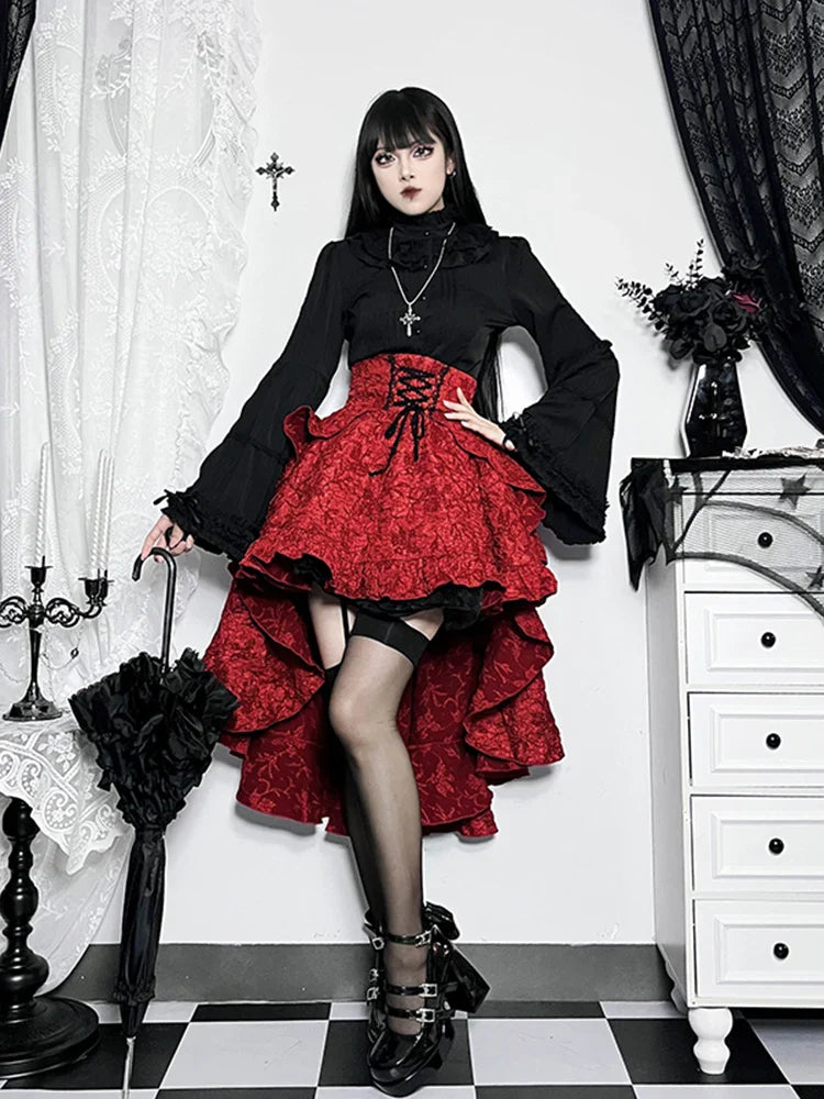 Alt Goth Fairy core Grunge Lolita Skirt Women Dark Gothic