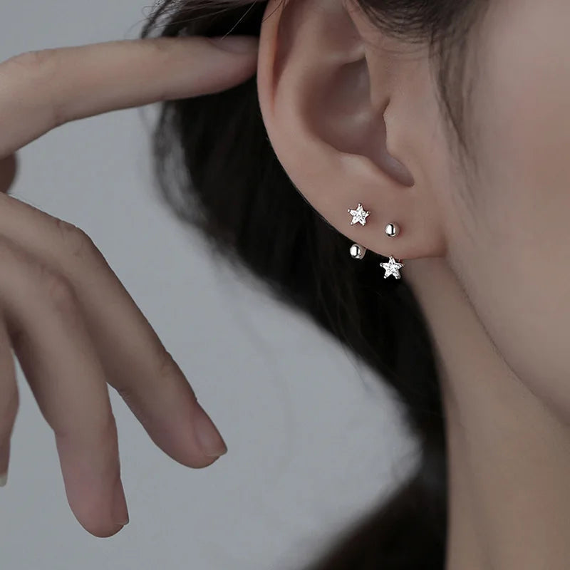 925 Silver Star Flash Crystal Summer Small Fresh Female 2022 New Trendy Personality Earrings