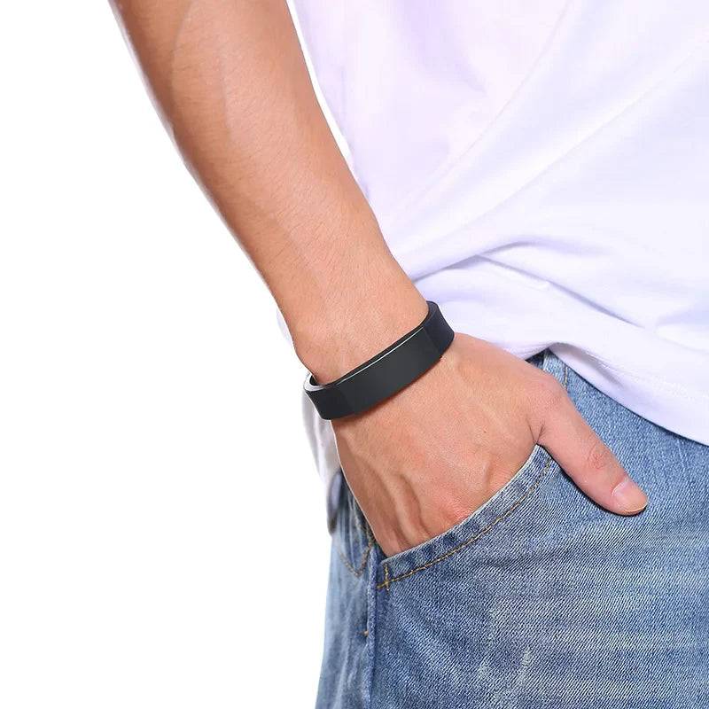 Vnox 16mm Father's Day Gift Bracelet,Black Rubber Silicone Bangle with Custom TO MY DAD Stainless Steel Bar,Men Casual Wristband