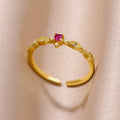Gold Color Stainless Steel Ring for Women Colorful Cubic Zircon Heart Opening Adjustable Ring Fashion Jewelry Wedding Gift