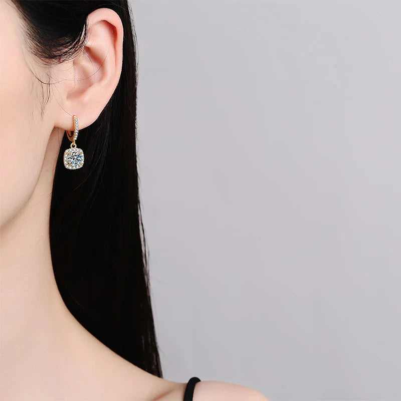 NeeTim 1ct Moissanite Drop Earrings S925 Sterling Silver with Gold Plated Wedding Jewelry With Certificate Hoop Dangle Earrings