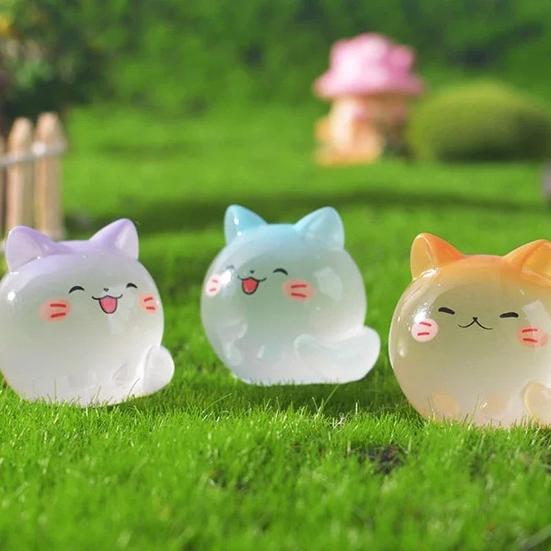 5/20Pcs Luminous Mini Cat Micro Landscape Desktop Ornaments Glow At Night Animal Figurines Home Car Decorations DIY Accessories