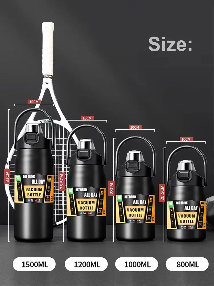 800-1500ML 304 Stainless Steel Thermal Mug Outdoor Thermos Bottle Portable Tumbler Vacuum Flasks Cold&Hot Straw Water Bottle
