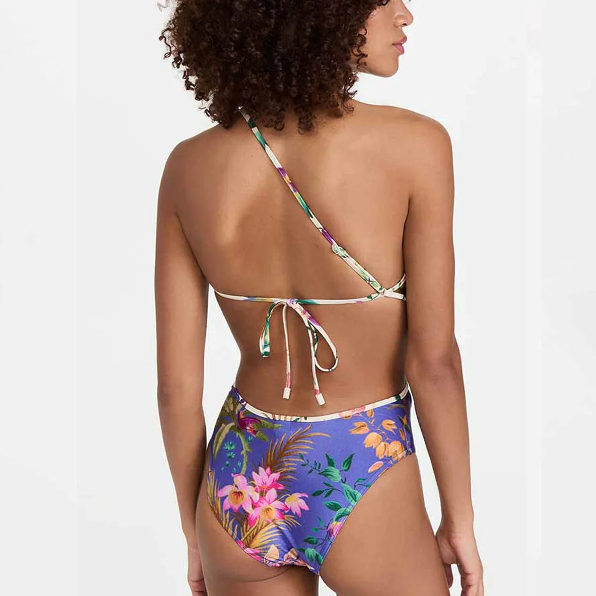 Zina One-Piece Swimsuit Tropical Print One-Shoulder Cutout - Image 2