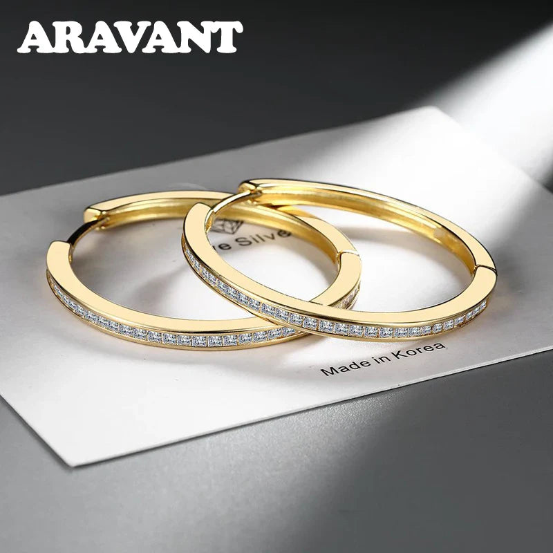 Aravant 925 Sterling Silver 35MM Zircon Hoop Earring For Women Fashion Jewelry Gift