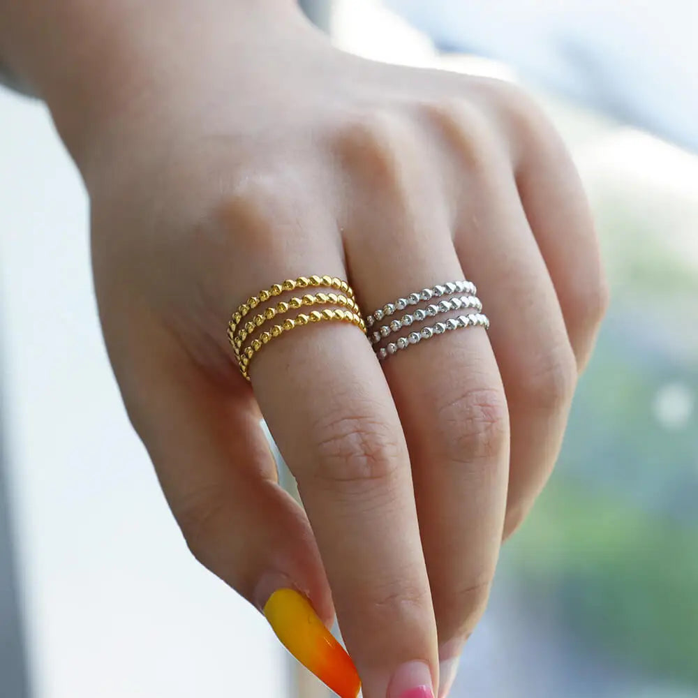 Cute Multilayered Beads Chain Ring For Women Stainless Steel Gold Color Minimalist Finger Ring 2024 Trend Wedding Jewelry Gift
