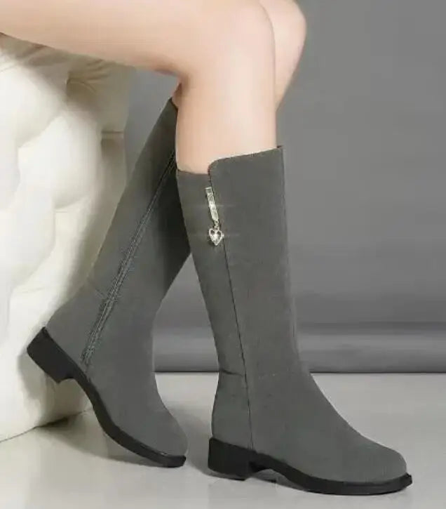 Women's Black Mid-Calf Winter Boots with Heart Zipper Detail - Image 17