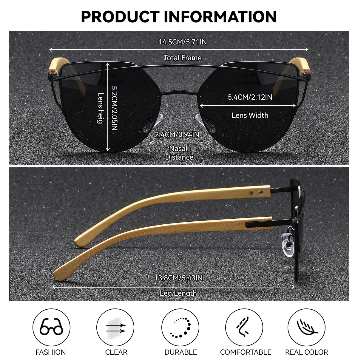 Luxury Cat Eye Polarized Sunglasses with Bamboo Temples