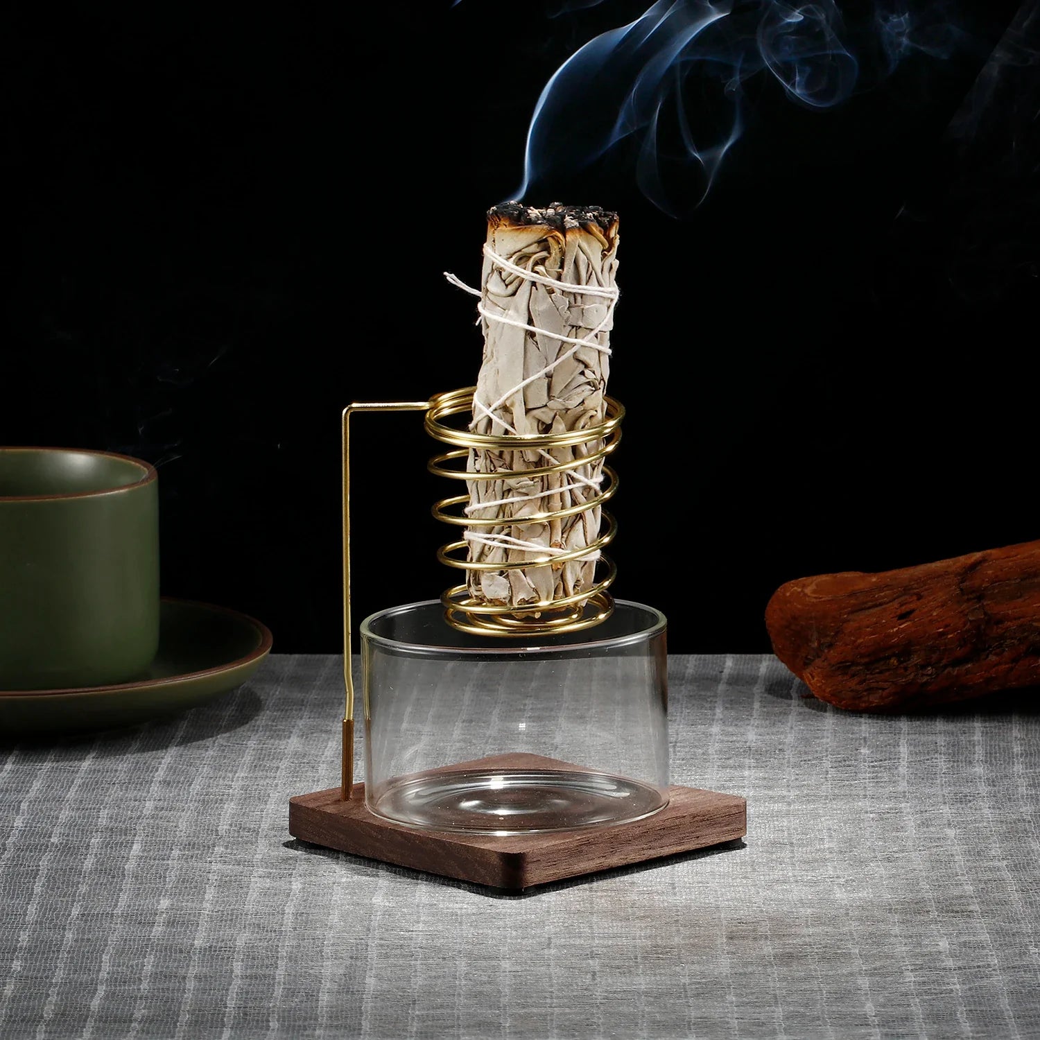 Metal Palo Santo Holder Burner Sage Holder with Glass Ash Catcher Tray Incense Holder for Meditation Yoga Spa