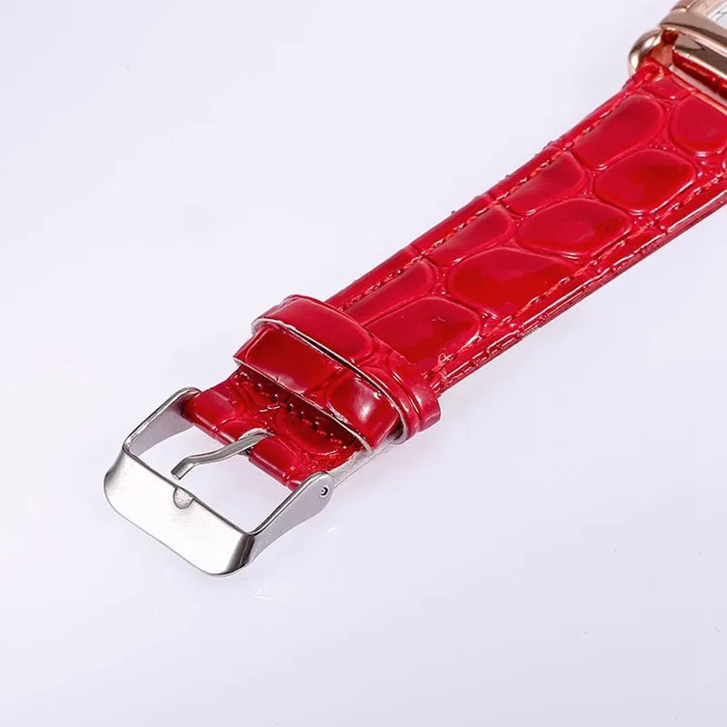 Fashion Women Watches Luxury Metal Rose Gold Square Ladies Quartz Wristwatch Rectangle Red Leather Female Clock