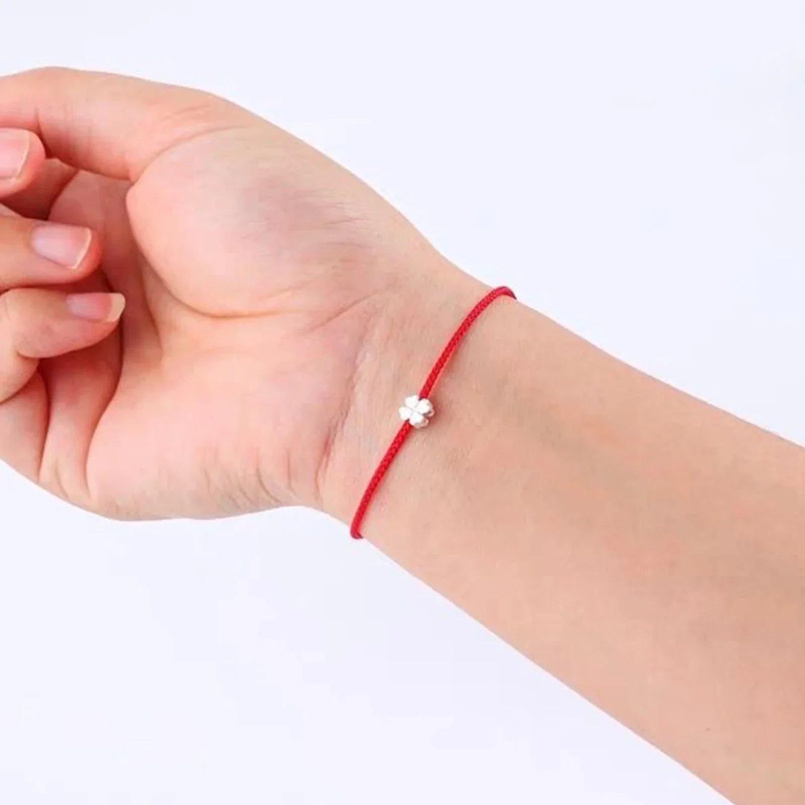 S925 Sterling Silver Flowers Red Rope Clover Adjustable Bracelet For Women Fine Jewelry Minimalist Accessories