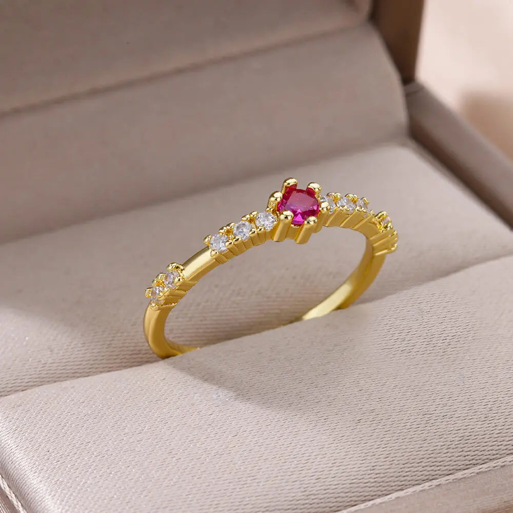Tiny Green Zircon Round Rings For Women Geometric Stainless Steel Ring Luxury Wedding Christmas Jewelry Gift Free Shipping