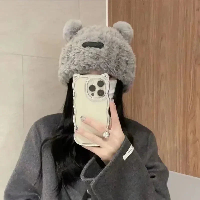 Letter Bear Ears Knitted Woolen Hat – Cute Cat-Ears Beanie for Women