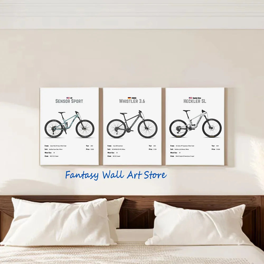 Luxury Mountain Bike Famous Bicycle Parameter Minimalist Poster Canvas Painting Wall Pictures Home Room Decor Bike Lover Gifts