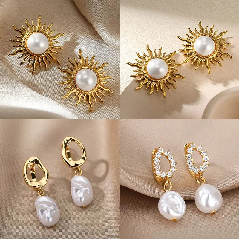 Vintage Stainless Steel Sun Earrings For Women Bohemian Sun Shine Earrings Irregular Fan Shaped Earrings Jewelry Party Gifts