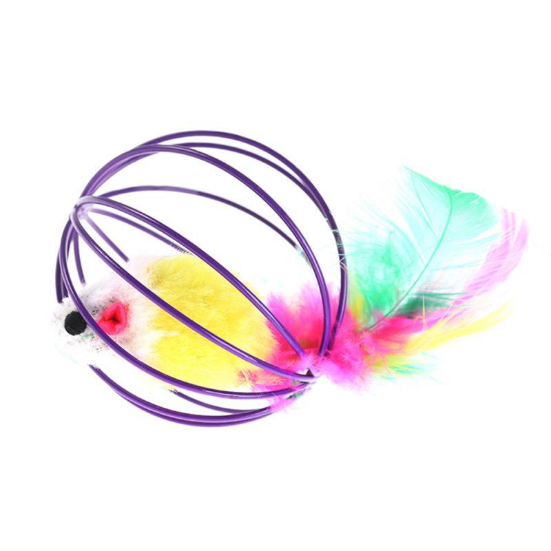 Interactive Cat Feather Wand Toy with Bell and Mouse Teaser