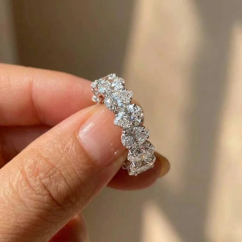 925 Sterling Silver Pear Cubic Zircon Promise Rings for Women Fashion Luxury Wedding Band Accessories Female Jewelry Gift