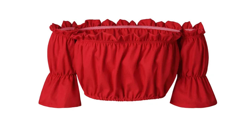 Women's Ruched Crop Top, Strapless Lantern Sleeve Summer Beach Top