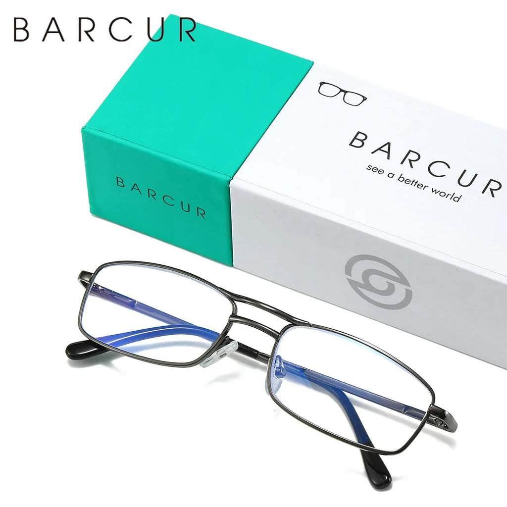 BARCUR rectangular metal frame reading glasses in gunmetal finish