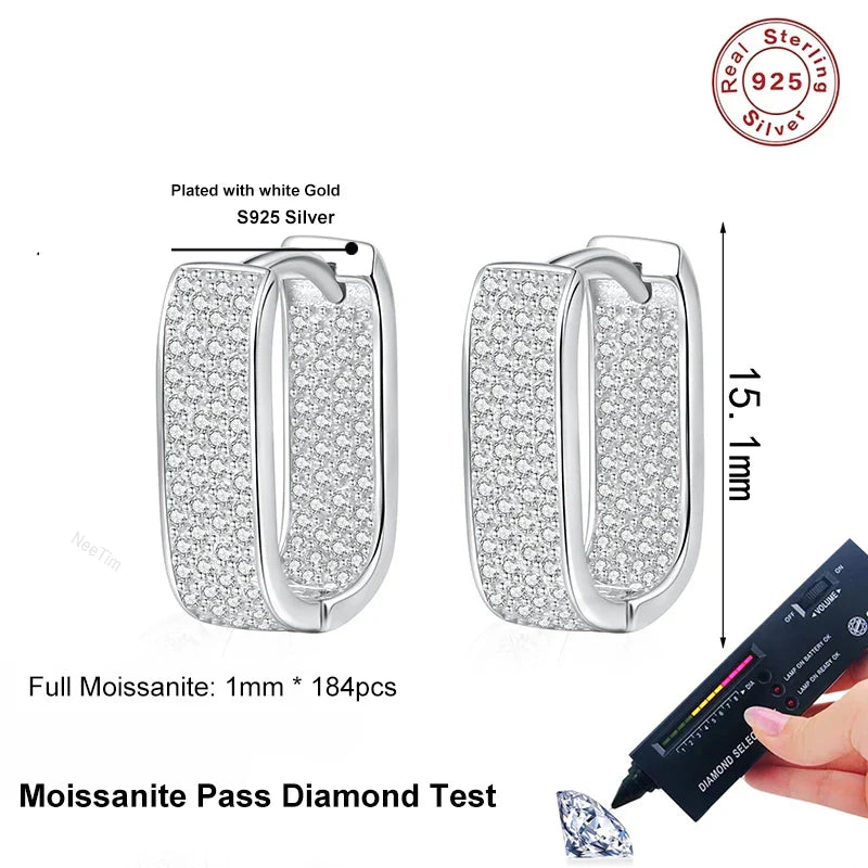 NeeTim Full D Color Sparkling Moissanite Earrings 925 Sterling Silver Classic Shining Hoop Earrings For Women Wedding Jewelry