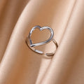 Heart Minimalist Stainless Steel Rings For Women Gold Color Glossy Opening Aesthetic Heart Ring Wedding Party Jewelry Gift BFF