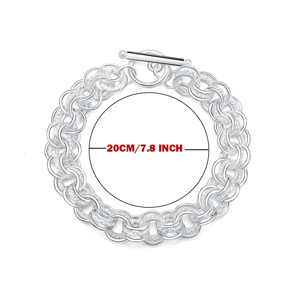 Fashion 925 Sterling Silver Ring Round Bracelets For Women Men Wedding Luxury Quality Jewelry
