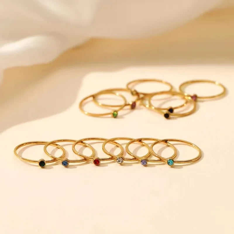 14k Gold Plated Stainless Steel Birthstone Ring