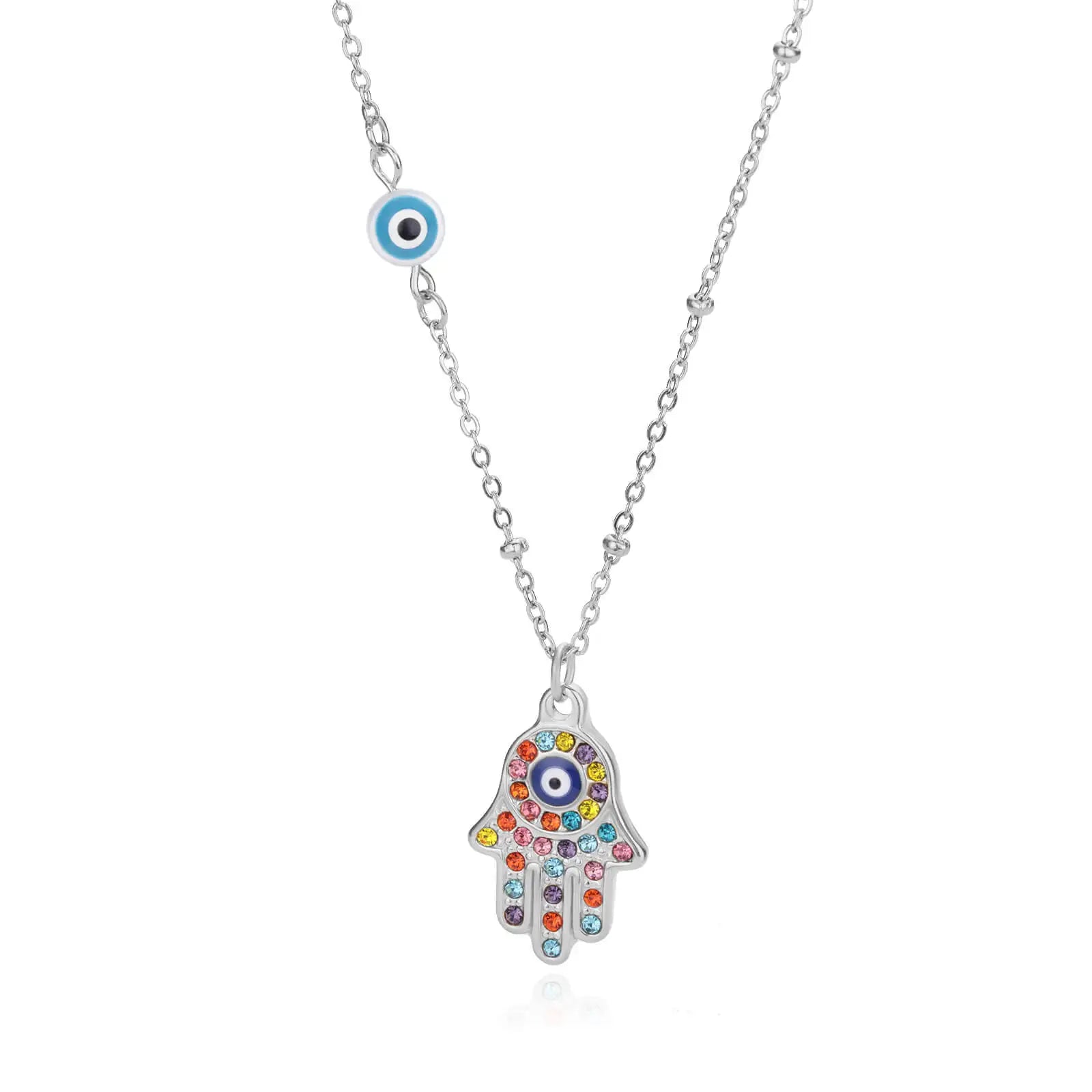Zircon Evil Eye Pendant Necklace For Women Stainless Steel Turkish Eye Fatima Hand Chain Choker Collar Goth Jewelry onlyfans