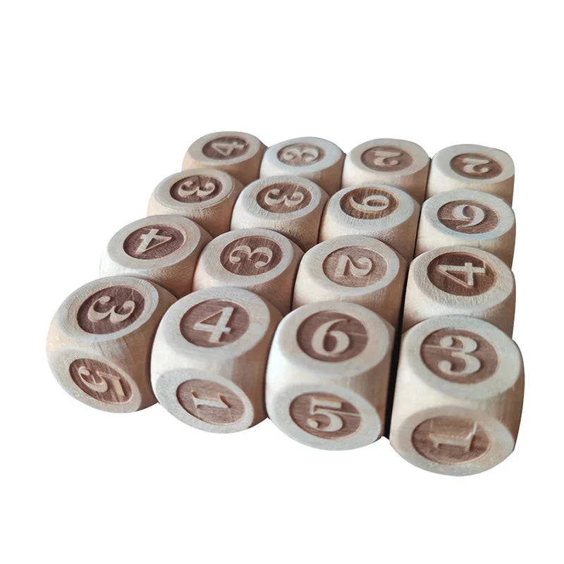 10pcs/set Wooden Dice 6 Side Laser Engraving  Digital Dice DIY Games Accessories 20mm