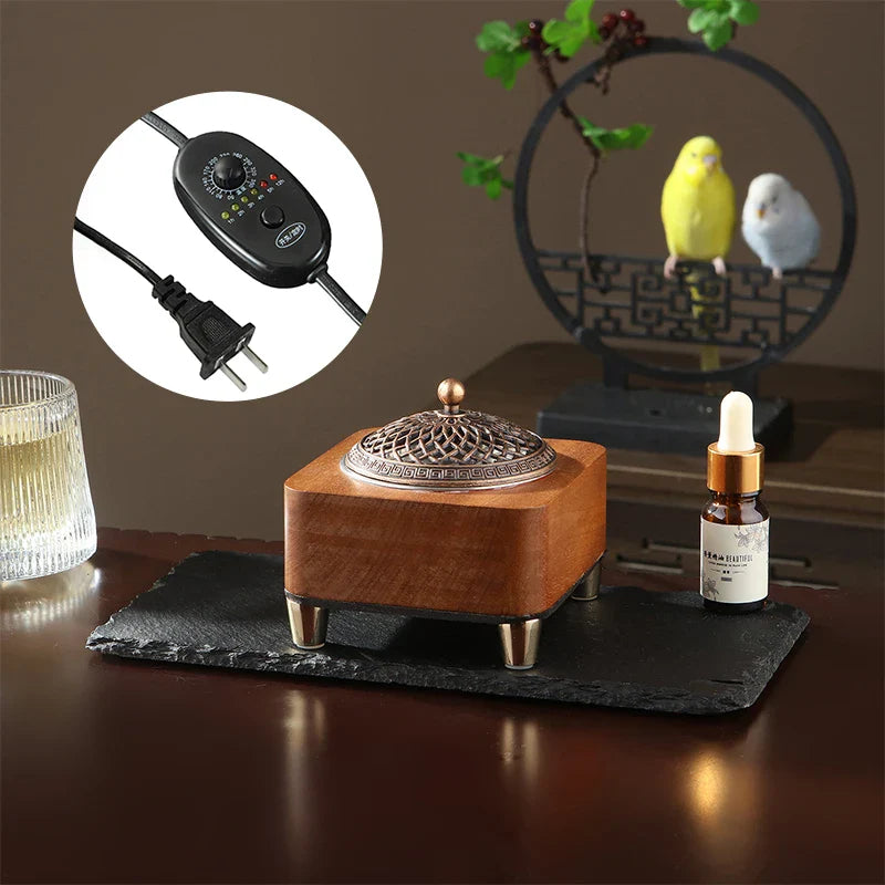 Electronic Incense Burner Wooden Essential Oil Burner Timing Adjustable Temperature Wax Melts Warmer Agarwood Incense Burner