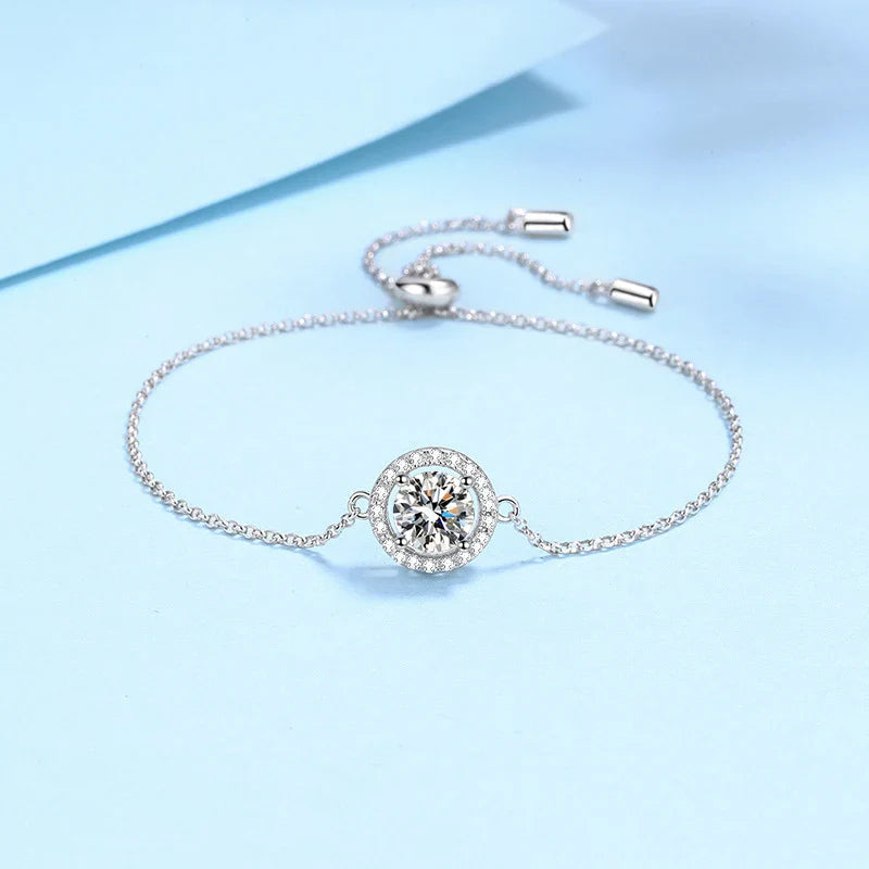 NeeTim 1ct 6.5mm Moissanite Bracelet for Women 925 Silver Sterling with 18k Gold Plated Luxury Wedding Party Bracelets Wholesale