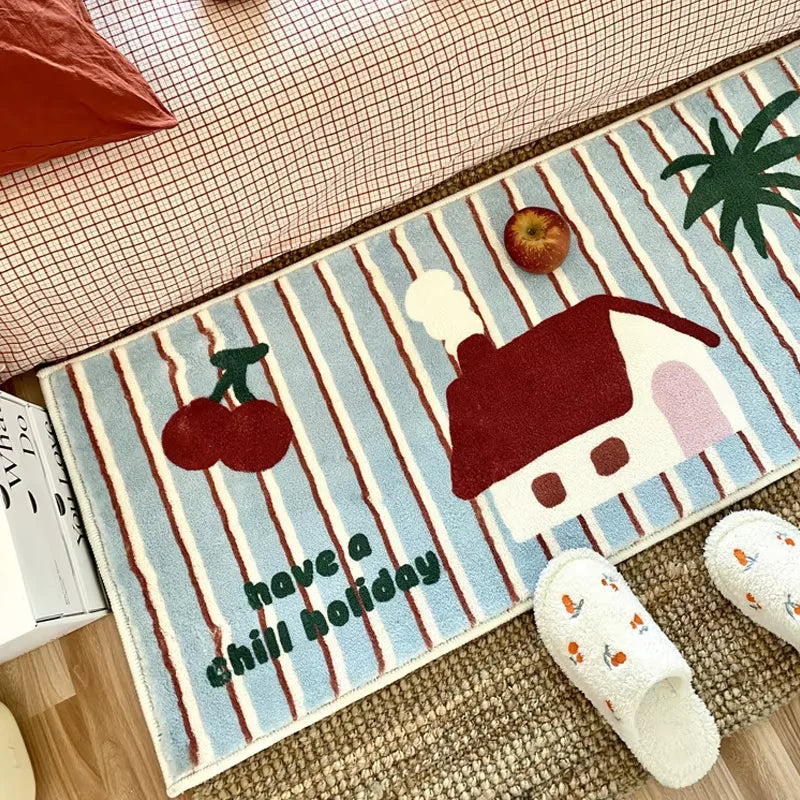 VIKAMA Ins Style Carpet Rug For Bedroom Bedside Floor Mat Long Carpet Room Bathroom Mat Small Cherry Bay Window Floor Mat