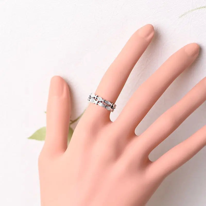 925 Sterling Silver Bilayer Fish Adjustable Rings For Women Engagement Wedding Luxury Quality Aesthetic Jewelry Jewellery